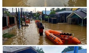 Akibat Hujan Sungai Bengaris Meluap Rendam Jalan dan Pemukiman Warga di Dataran Rendah