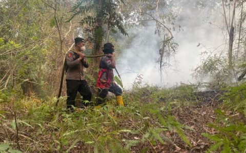 Karhutla Melanda Desa Dayu, Bhabinkamtibmas Bergerak Cepat